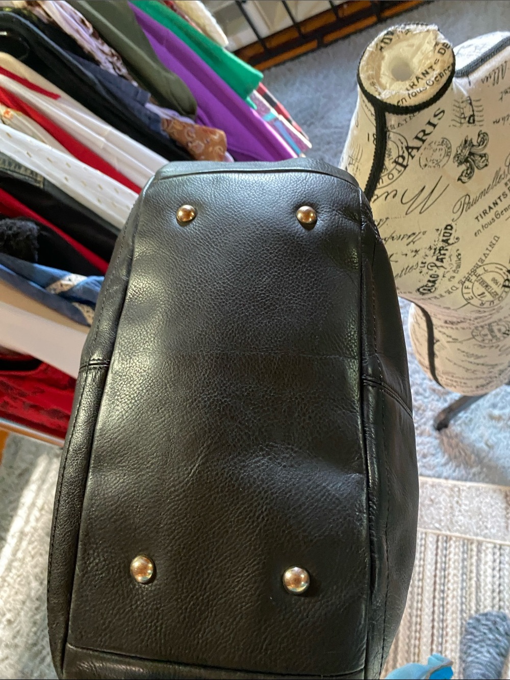 Cole Haan Black pebble Leather Shoulder Bag with Gold-Tone Accents - Picture 7 of 16